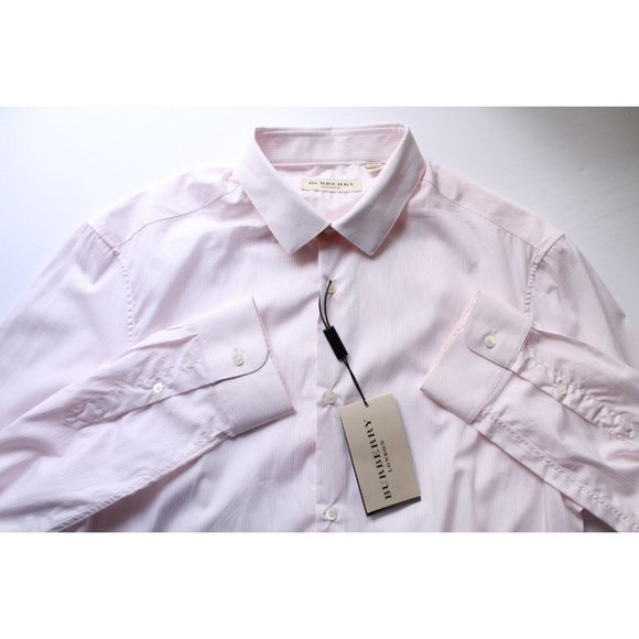 Burberry London Poplin Striped Button Up Men's Shirt City Pink Size 15.5 - Picture 4 of 8